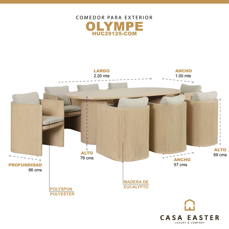 Cargue la imagen en el visor de la galería, Comedor de Madera Ovalado Olympe con 8 sillas Olympe color natural - HUC29125-COM
