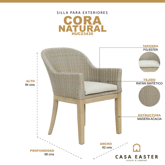 Silla de madera Cora para interior y exterior color natural - HUC23430