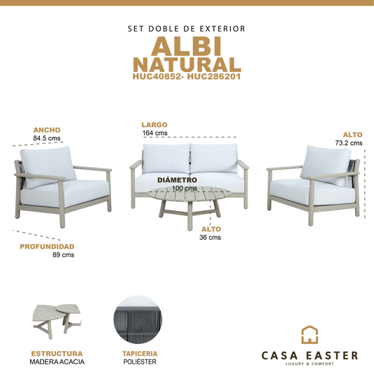 Set doble Albi de madera +  mesa de centro color natural - HUC40852- HUC286201