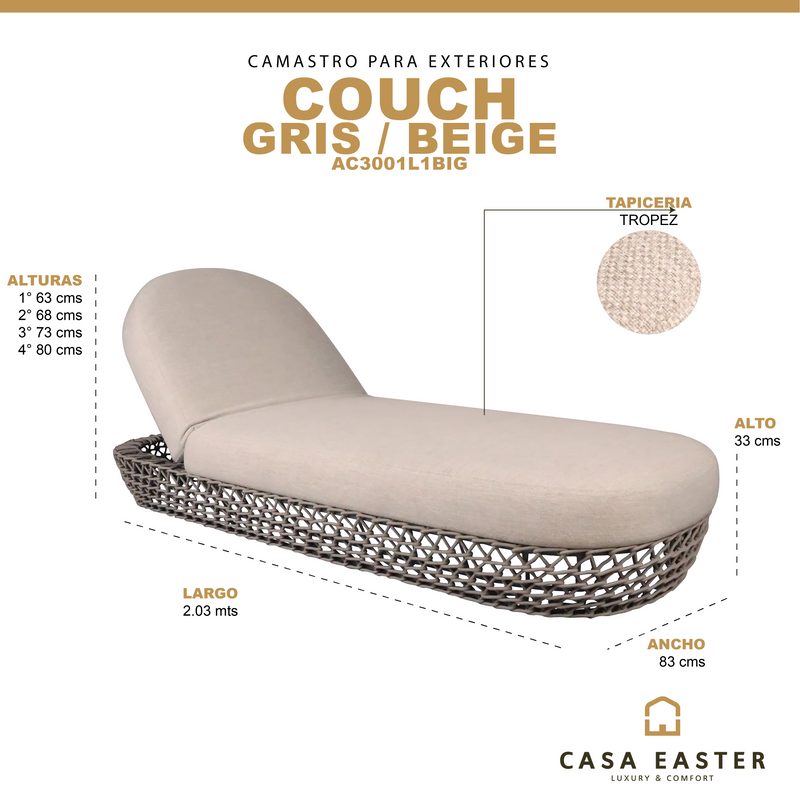 Cargue la imagen en el visor de la galería, Camastro de Aluminio Couch color beige - AC3001L1BIG
