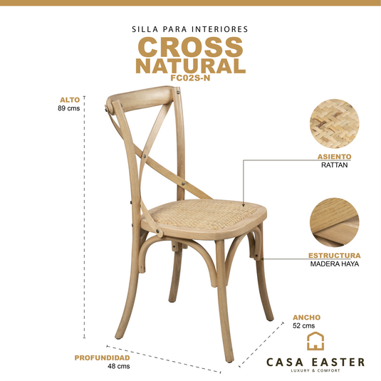 Silla para interior de madera color Natural Cross-FC02S-N