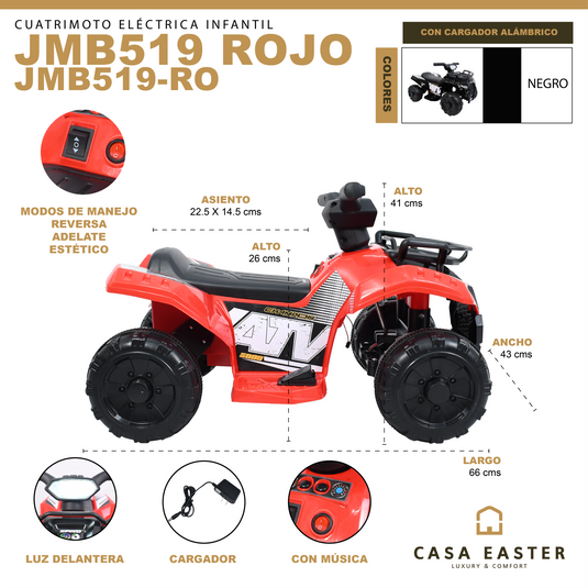 Cuatrimoto eléctrica color Negro- JMB519-BLK