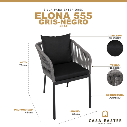 Silla de Lazo para Exterior e Interior Color GRIS JASPEADO ELONA 555-ZF44