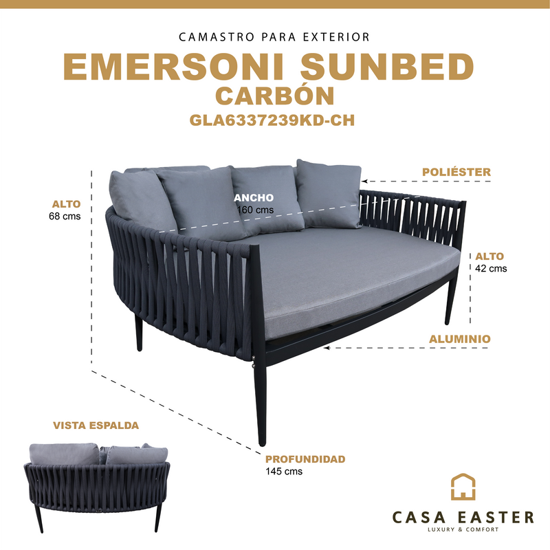 Cargue la imagen en el visor de la galería, Camastro Emersoni de aluminio color Carbon - GLA6337239KD-CH
