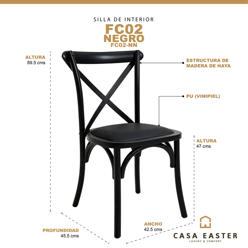 Cargue la imagen en el visor de la galería, Silla de madera para interior FC02 color negro - FC02NN
