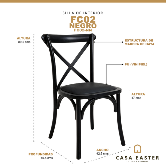 Silla de madera para interior FC02 color negro - FC02NN