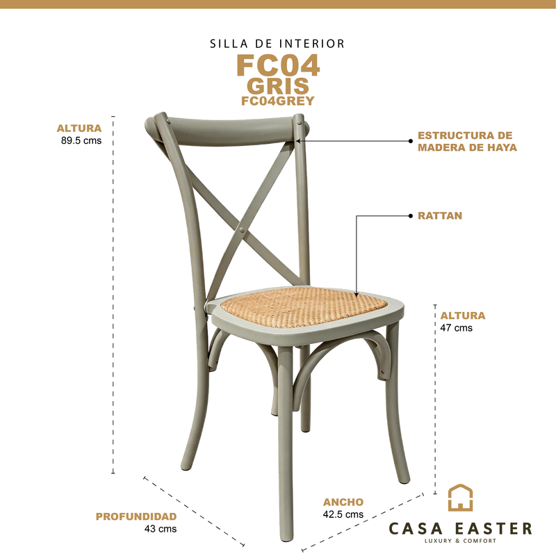 Cargue la imagen en el visor de la galería, Silla de madera para interior FC04 color Gris - FC04GREY
