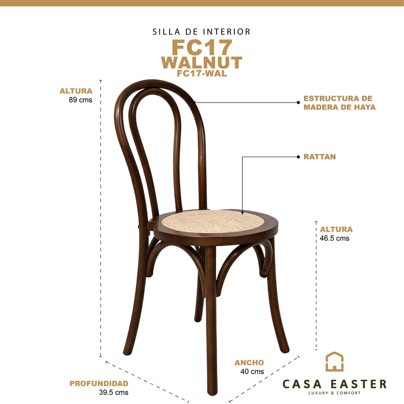 Cargue la imagen en el visor de la galería, Silla para interior FC17-WAL de madera color Walnut &amp; natural - FC17-WAL
