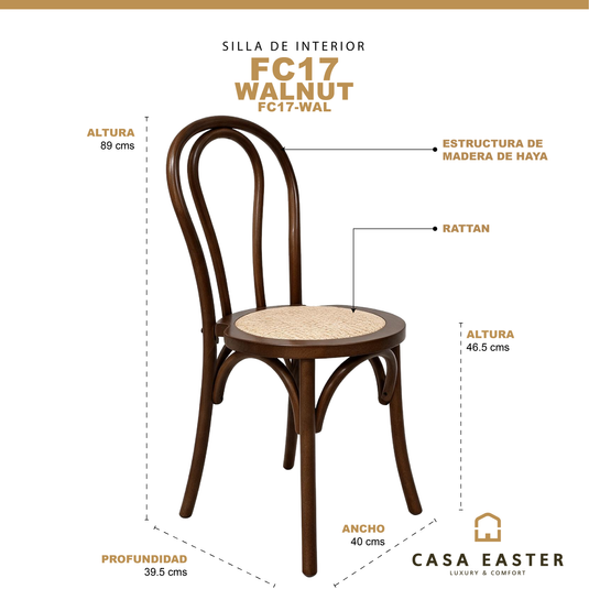 Silla para interior FC17-WAL de madera color Walnut & natural - FC17-WAL