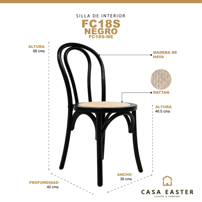 Cargue la imagen en el visor de la galería, Silla para interior FC18S-NE de madera color Negro &amp; natural - FC18S-NE

