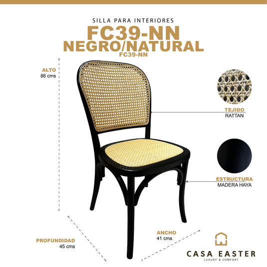SIlla para interior de madera color negro con natural FC39-NN - FC39-NN