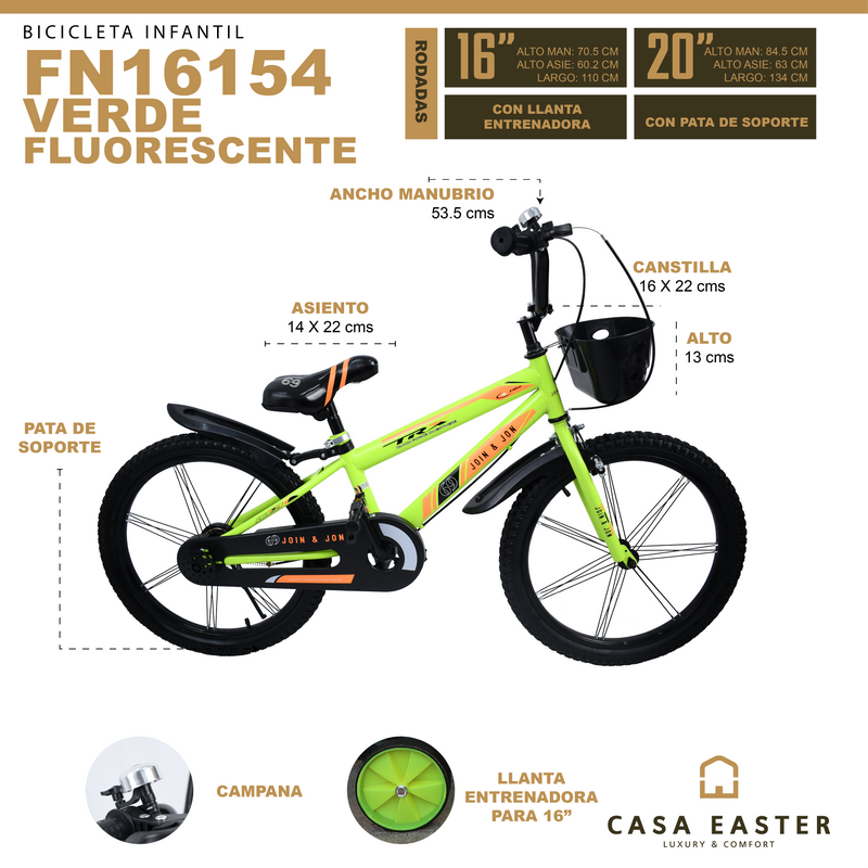 Cargue la imagen en el visor de la galería, Bicicleta de 20" color FN16154 color Verde Fluorescente - FN16154-20-VF
