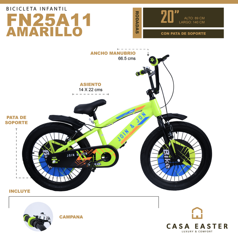 Cargue la imagen en el visor de la galería, Bicicleta de 20&quot; color FN25A11 color Amarillo - FN25A1120-AM
