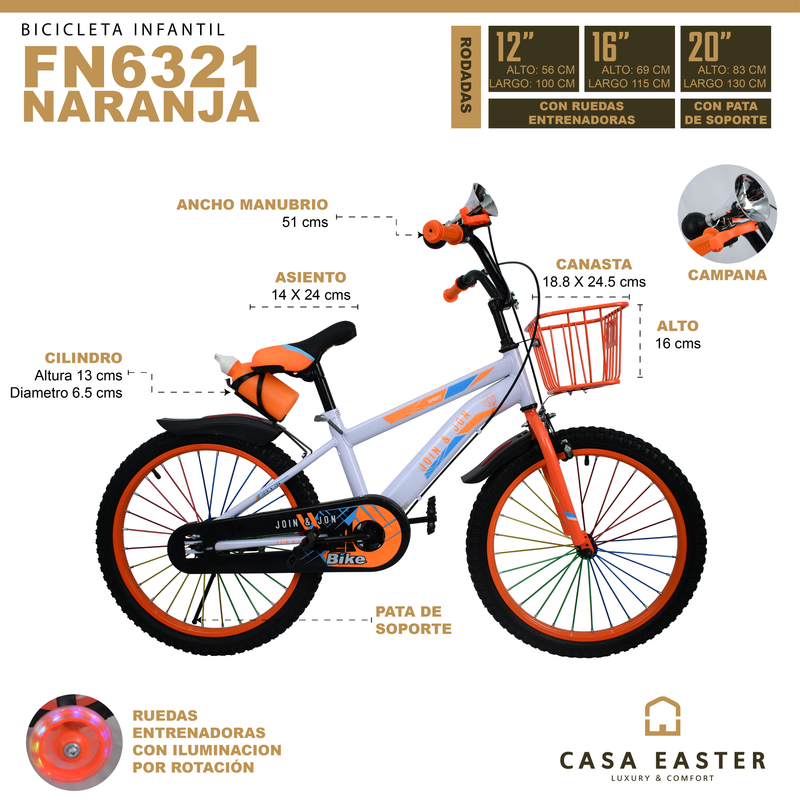 Cargue la imagen en el visor de la galería, Bicicleta de 12&quot; FN6321 color Naranja - FN632112-NA

