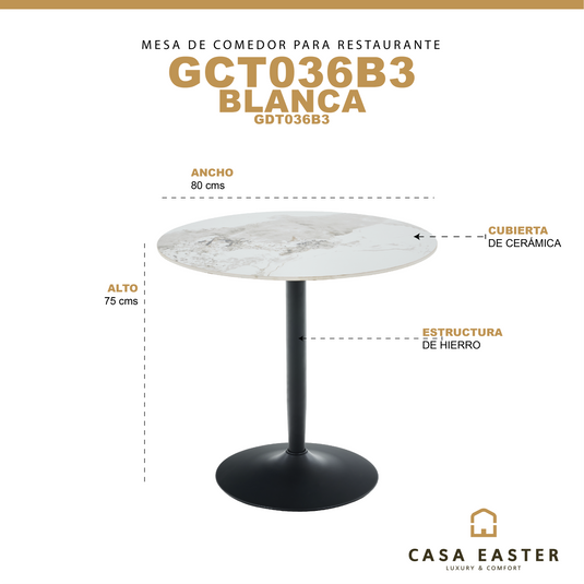 Mesa de comedor de interior para restaurante D.80cm Mazra Gloss - GDT036B3
