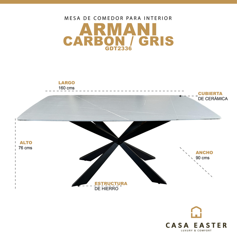 Cargue la imagen en el visor de la galería, Mesa de comedor de interior 1.6m Armani color carbón / gris - GDT2336
