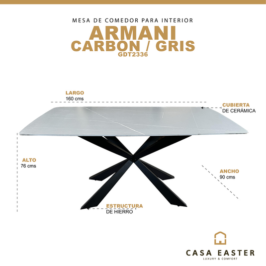 Mesa de comedor 1.6m Armani color carbón / gris - GDT2336