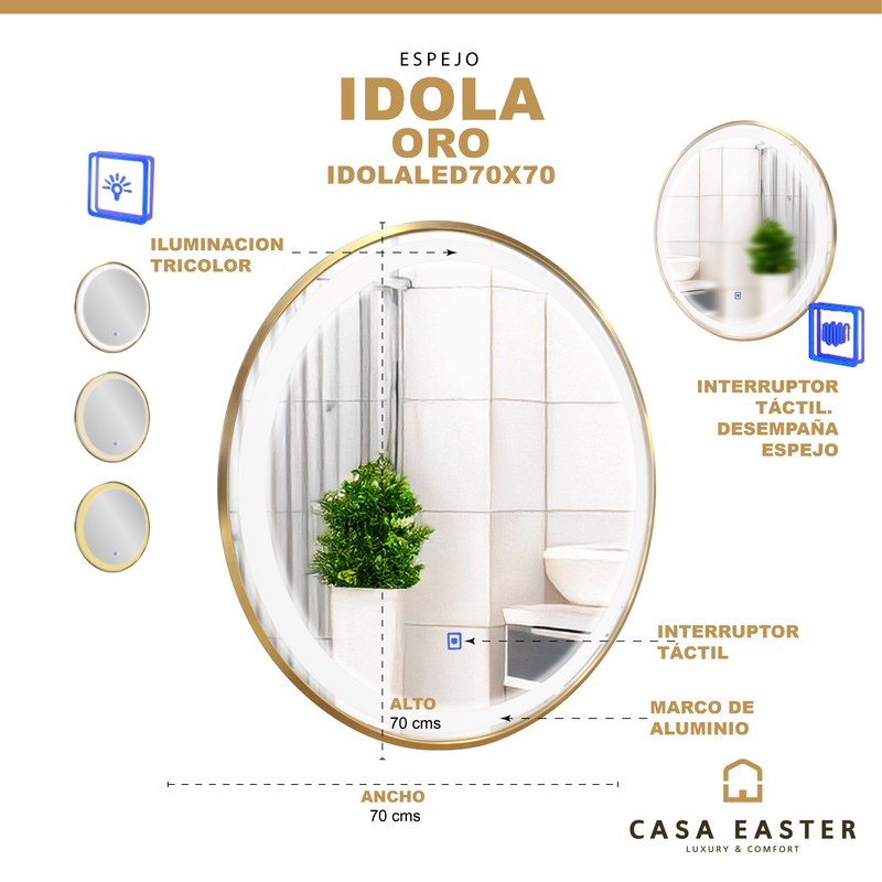 Cargue la imagen en el visor de la galería, Espejo decorativo Idola-Led 70x70 - IDOLALED70X70
