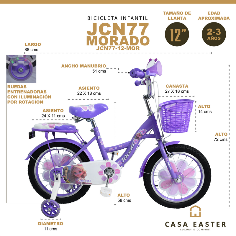 Load image into Gallery viewer, JCN77-12 12" Children's Bicycle, Purple - JCN77-12-MOR
