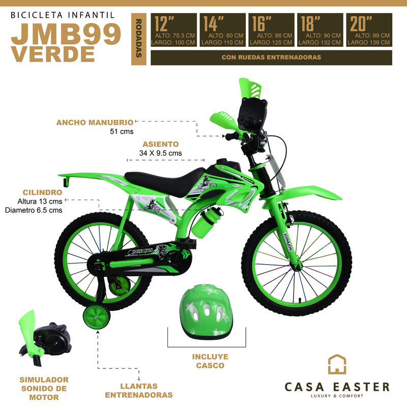 Cargue la imagen en el visor de la galería, Bicicleta de 16&quot; JMB99 color Verde - JMB9916-VE
