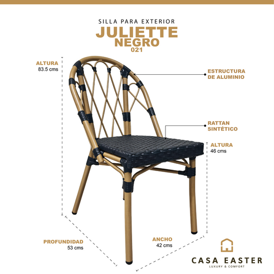 Silla de exterior e interior Juliette color negro & natural, de ratán sintético - 021