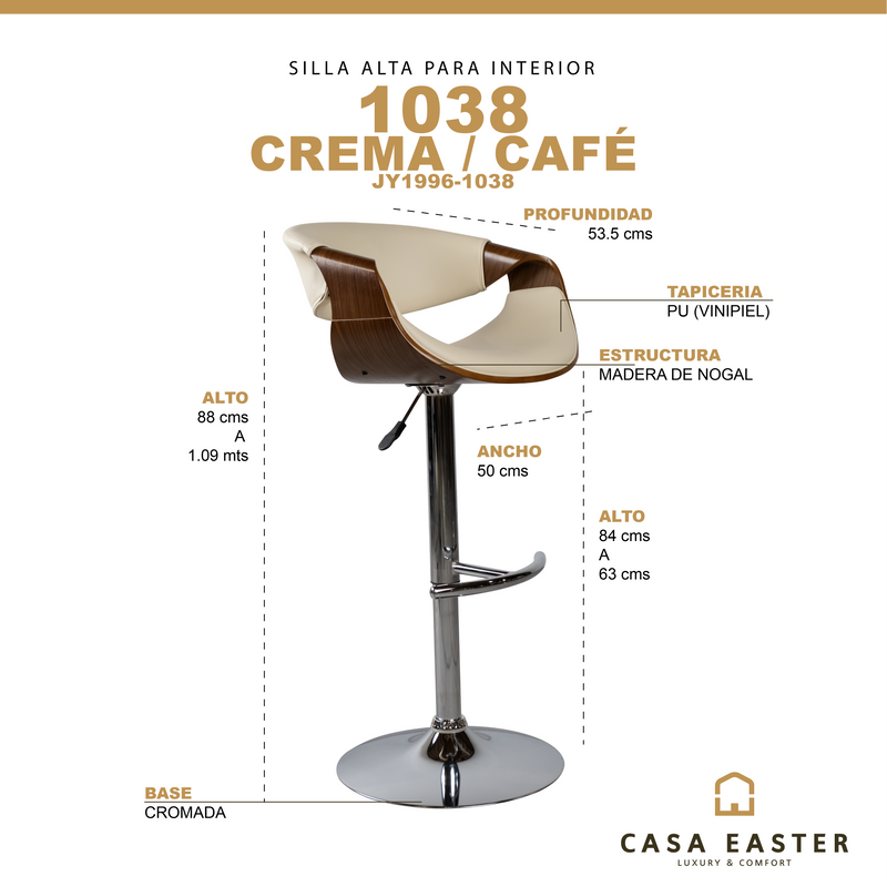Cargue la imagen en el visor de la galería, Silla Alta de Barra para Interior JY1996 - 1038  Color Crema / café - JY1996-1038
