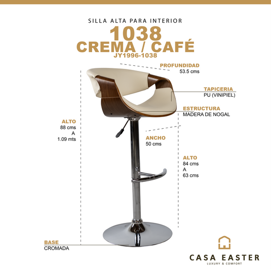 Silla Alta de Barra para Interior JY1996 - 1038  Color Crema / café - JY1996-1038