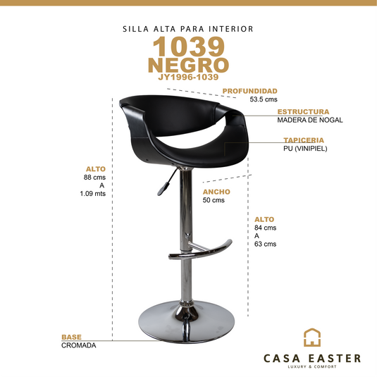 Silla Alta de Barra para Interior JY1996 - 1039  Color  Negro - JY1996-1039
