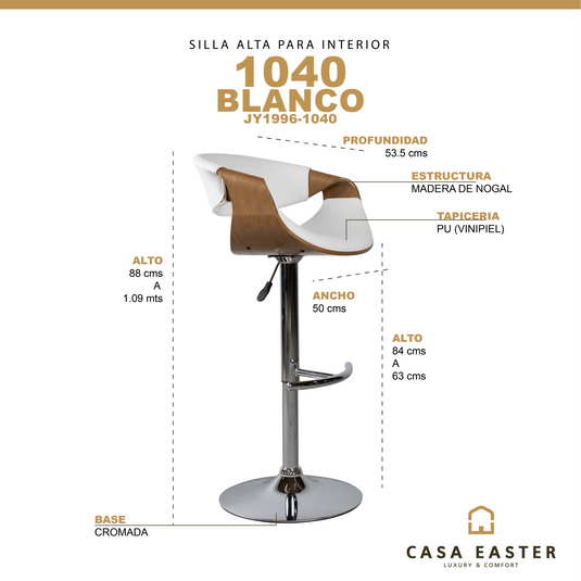 Silla Alta de Barra para Interior JY1996 - 1040  Color  blanco / café - JY1996-1040