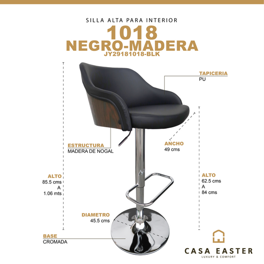 Silla Alta de Barra  para Interior Color Carbón&walnut  JY2918 - JY2918  / 1018