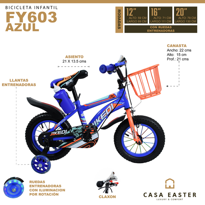 Cargue la imagen en el visor de la galería, Bicicleta Infantil de 12" YF603 color Azul - 12YF603-BL
