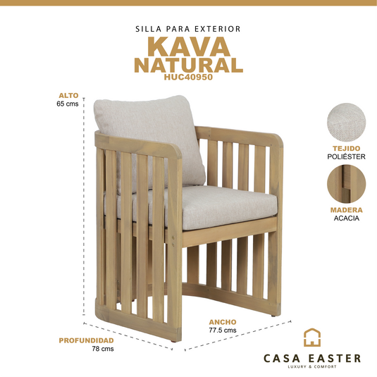 Silla de madera para exterior e interior Kava color natural - HUC40950