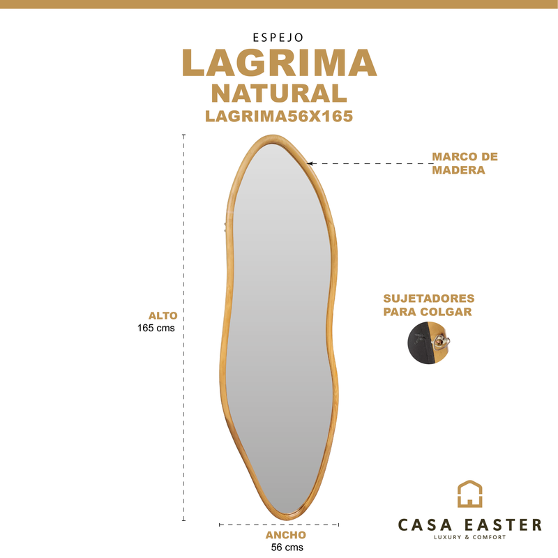 Cargue la imagen en el visor de la galería, Espejo decorativo Lagrima 56X165 de cuerpo completo irregular color madera - LAGRIMA56X165
