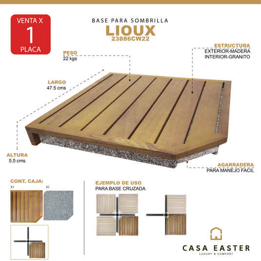 Base para sombrilla LIOUX de madera con soporte de granito - 23886CW22