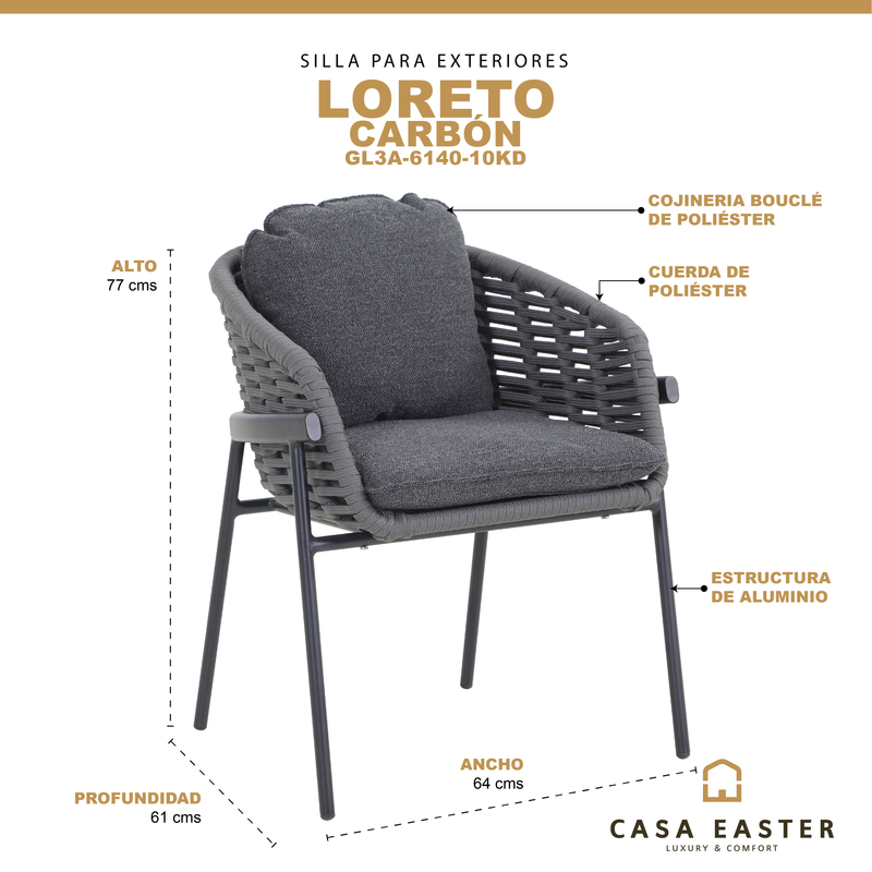 Cargue la imagen en el visor de la galería, Silla de aluminio Loreto color carbón - GL3A-6140-10KD
