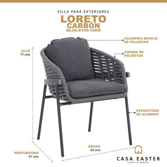 Silla de aluminio Loreto color carbón - GL3A-6140-10KD