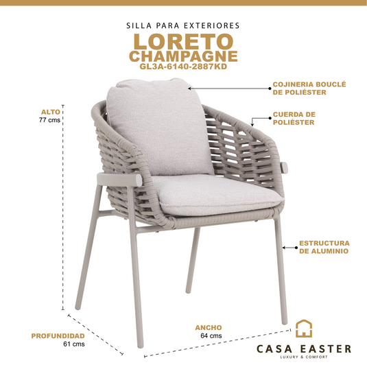 Silla de aluminio Loreto color champagne - GL3A-6140-2887KD