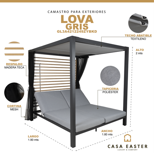 Camastro Doble LOVA de aluminio color Carbón - GL3A4212249ZYBKD