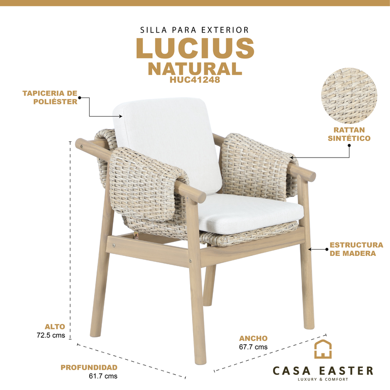 Load image into Gallery viewer, Silla de madera Licius para exterior color Natural - HUC41248
