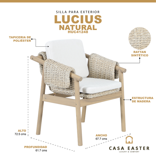Silla de madera Licius para exterior color Natural - HUC41248