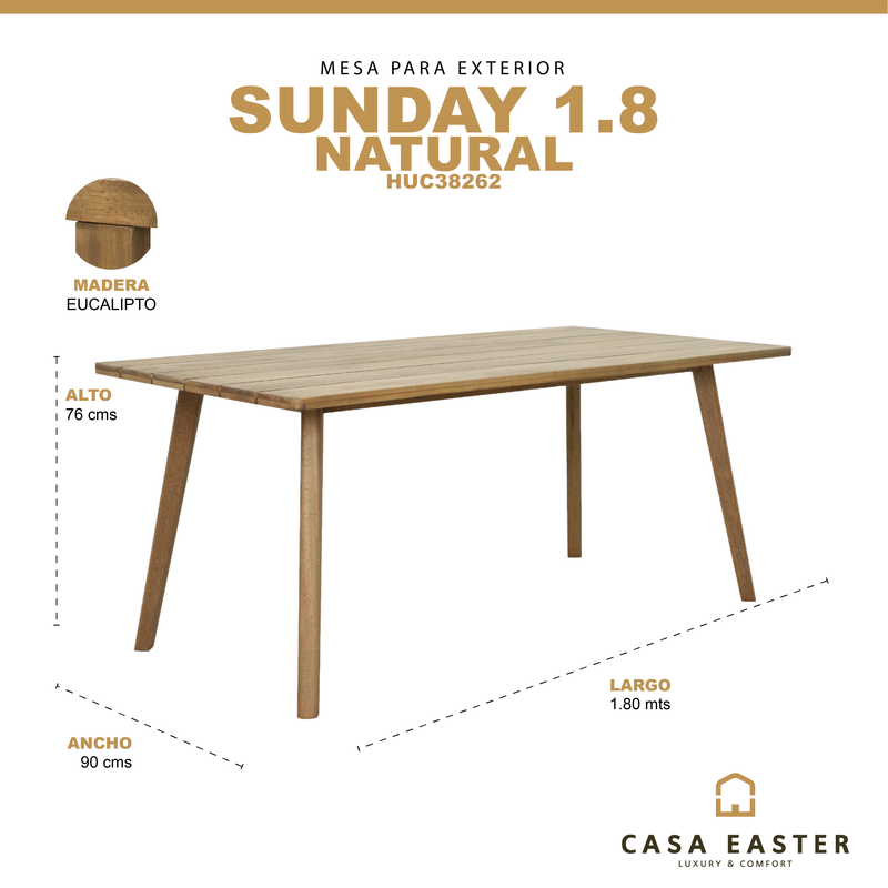 Cargue la imagen en el visor de la galería, Mesa de comedor Sunday 1.8M de madera - HUC38262
