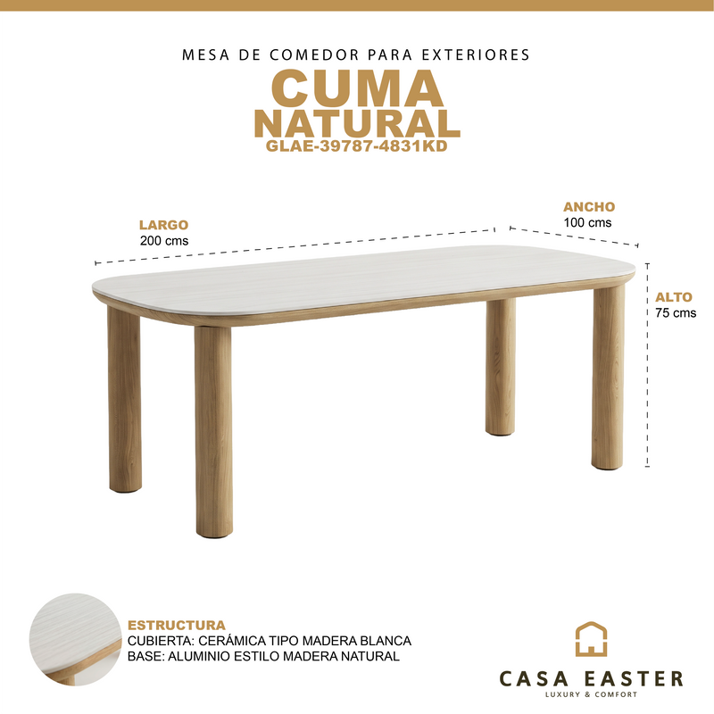 Load image into Gallery viewer, Mesa de comedor para exterior CUMA 2M color natural - GLAE-39787-4831KD
