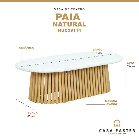 Mesa de centro Paia 1.2 M ovalada, color natural - HUC29114