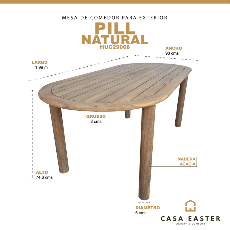 Cargue la imagen en el visor de la galería, Mesa de comedor Pill rectangular 2M*90cms colro natural - HUC29068
