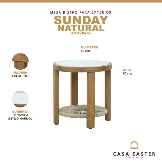 Mesa bistro Sunday D.50cm de madera para exterior color natural - HUC28445
