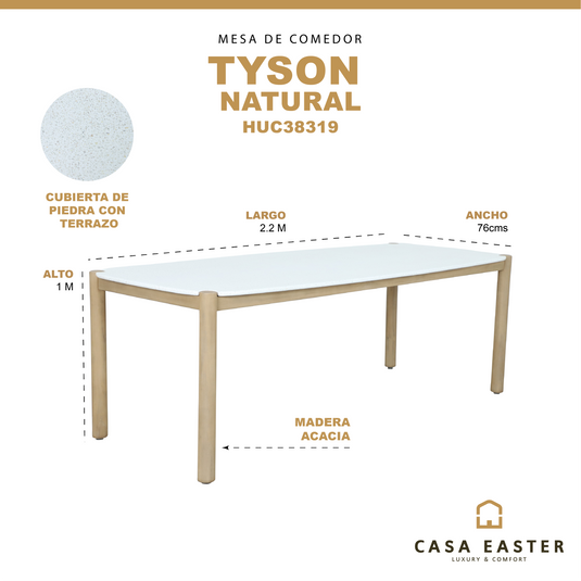 Mesa de comedor en madera Tyson 2.2 M color natural - HUC38319