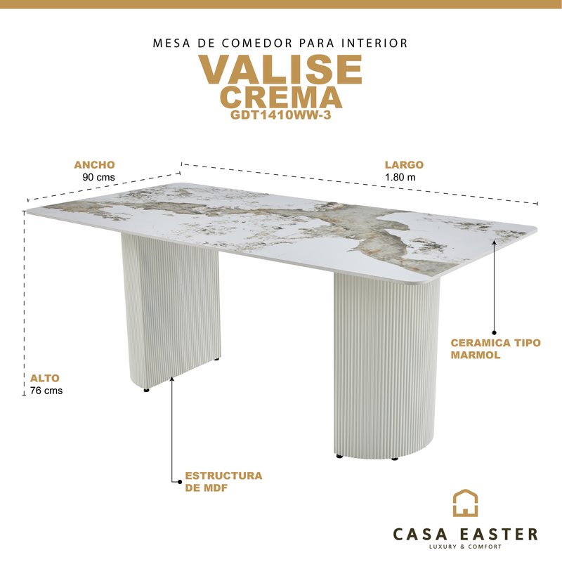 Cargue la imagen en el visor de la galería, Mesa de comedor Rectangular de interior 1.8M VALISE estilo Mármol blanco - GDT1410WW-3
