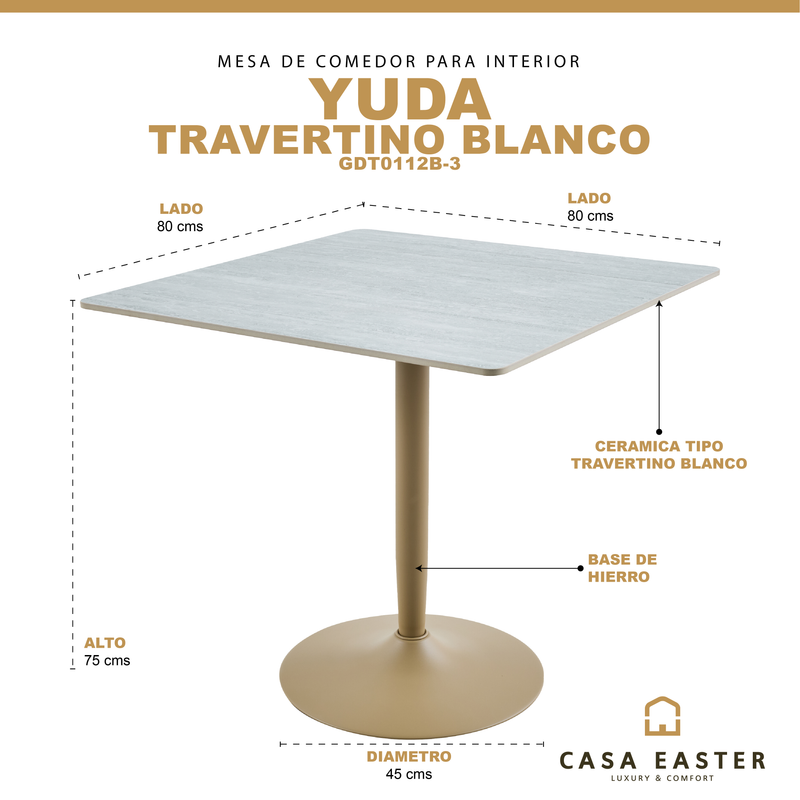 Cargue la imagen en el visor de la galería, Mesa de comedor de interior 80cm YUDA para restaurante estilo Travertino blanco - GDT0781B-3
