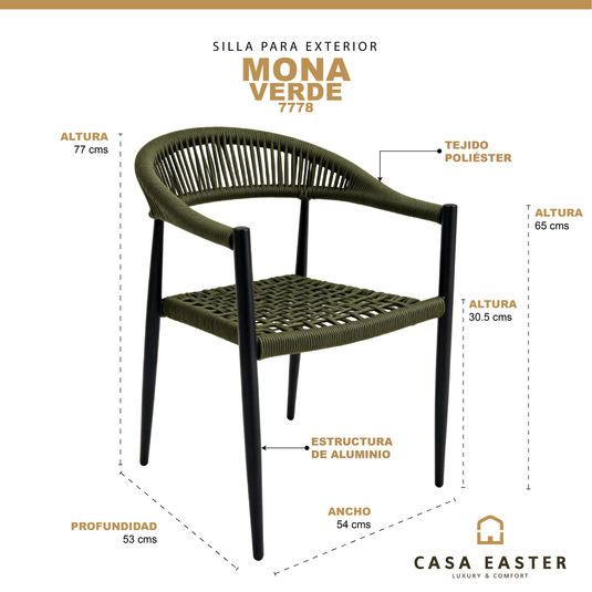 Silla Mona 7778 de Lazo para Exterior e Interior Color Verde & Negro - 7778