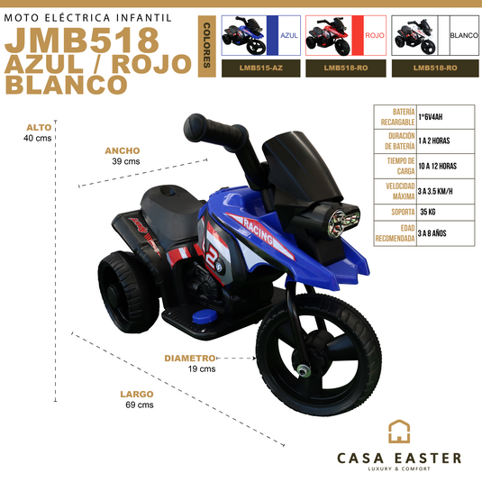 Moto eléctrica infantil color Blanco - JMB518-WH